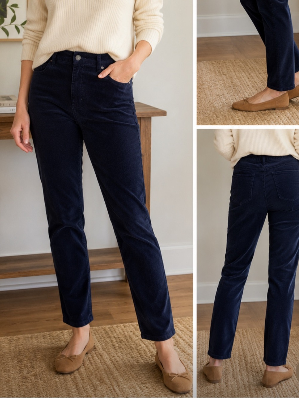 Talbots 12P Navy Stretch Corduroy Straight Leg Pants Petite
